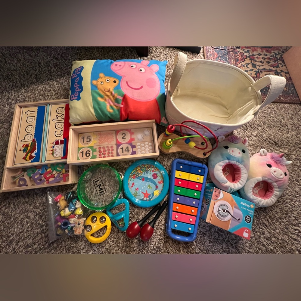 Educational toys/ Pippa pig pillow/ toy basket & more bundles